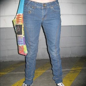 Y2K Sapphire Red CRAZY Detailed/Embroidered Baggy/Skinny Jeans